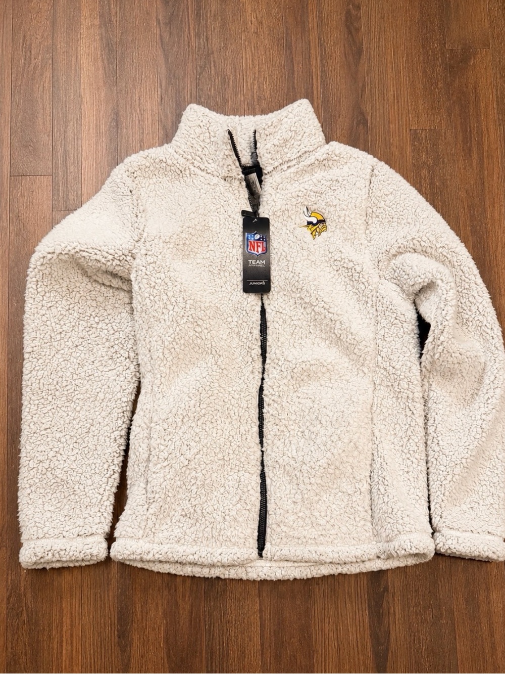 Team Apparel Minnesota Vikings Juniors Cream Sherpa Fleece Full Zip Jacket NWT